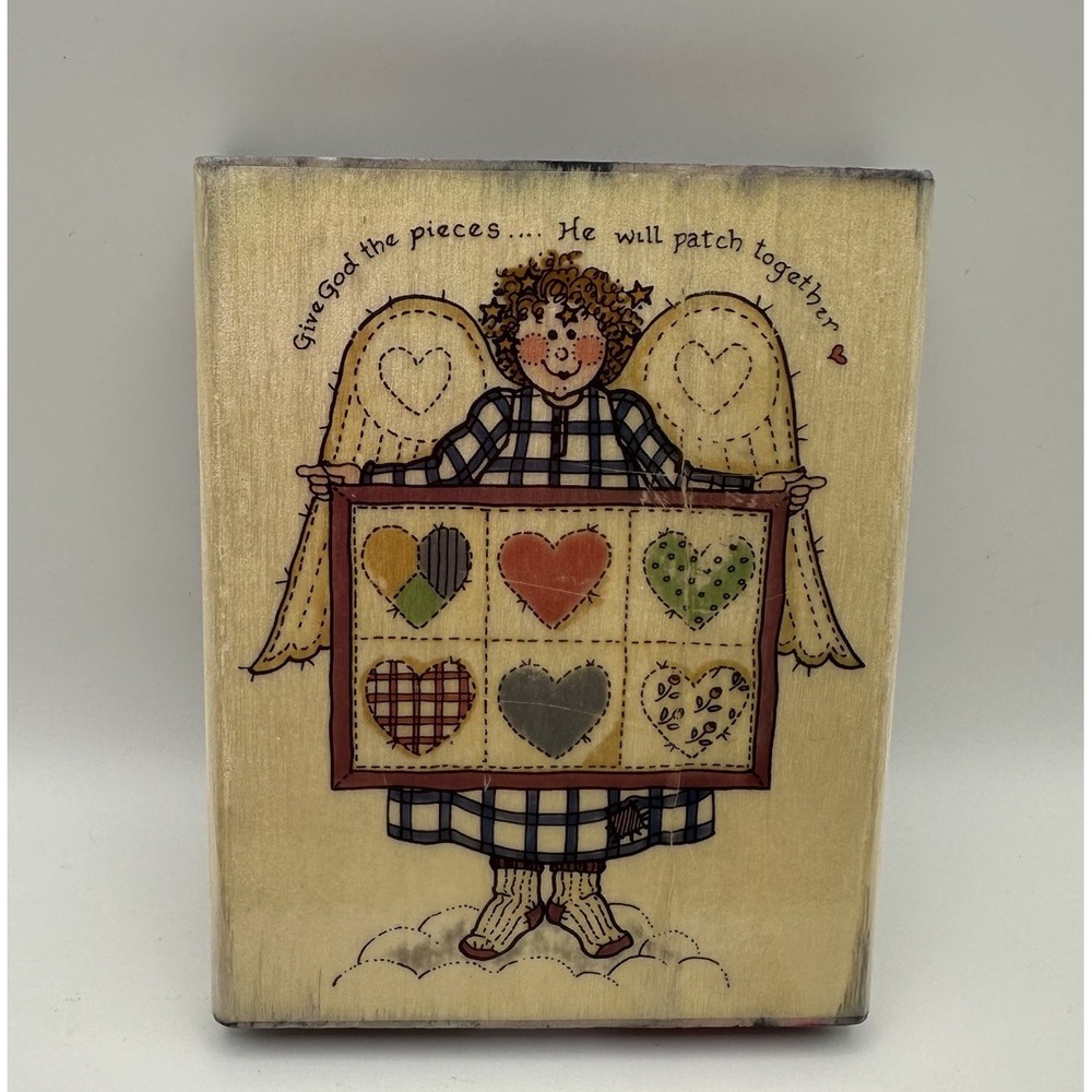 Uptown Sandi Gore Evans Heart Patches Angel L23094 Wood Rubber Stamp Vintage 90s